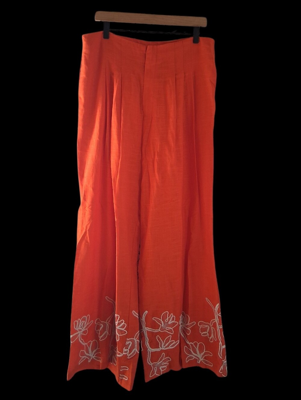 Alex Marie Bright Orange Wide-Leg Pants with White Embroidered Hem 16